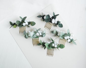 Floral bridal hair comb Greenery wedding hair piece Babies breath Eucalyptus headpiece for bridesmaid