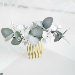Hochzeit Eukalyptus Perlen Haarkamm Babys Atem grünen Brauthaarteil Blumenkopfschmuck für Braut