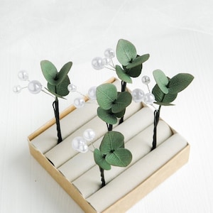 Postizo de perlas de eucalipto Postizo de novia verde Accesorios florales para el cabello de boda para novia