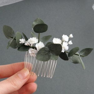 Eucalyptus hair comb Greenery bridal hair piece floral Flower hair comb bride Babys breath hair piece Bridal hair comb