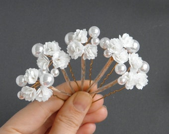 Babys breath bridal hair pins Wedding flower hair piece Gypsophila pearls headpiece for bride Bridesmaid floral hair accessories
