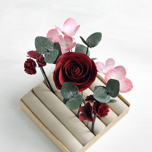 Burgundy wedding hair piece Bridal eucalyptus flowers hair pins Floral headpiece marsala