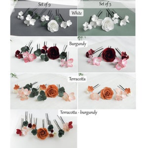 Bridal eucalyptus hair pins Terracotta wedding hair piece Flowers hair pins Floral headpiece image 8