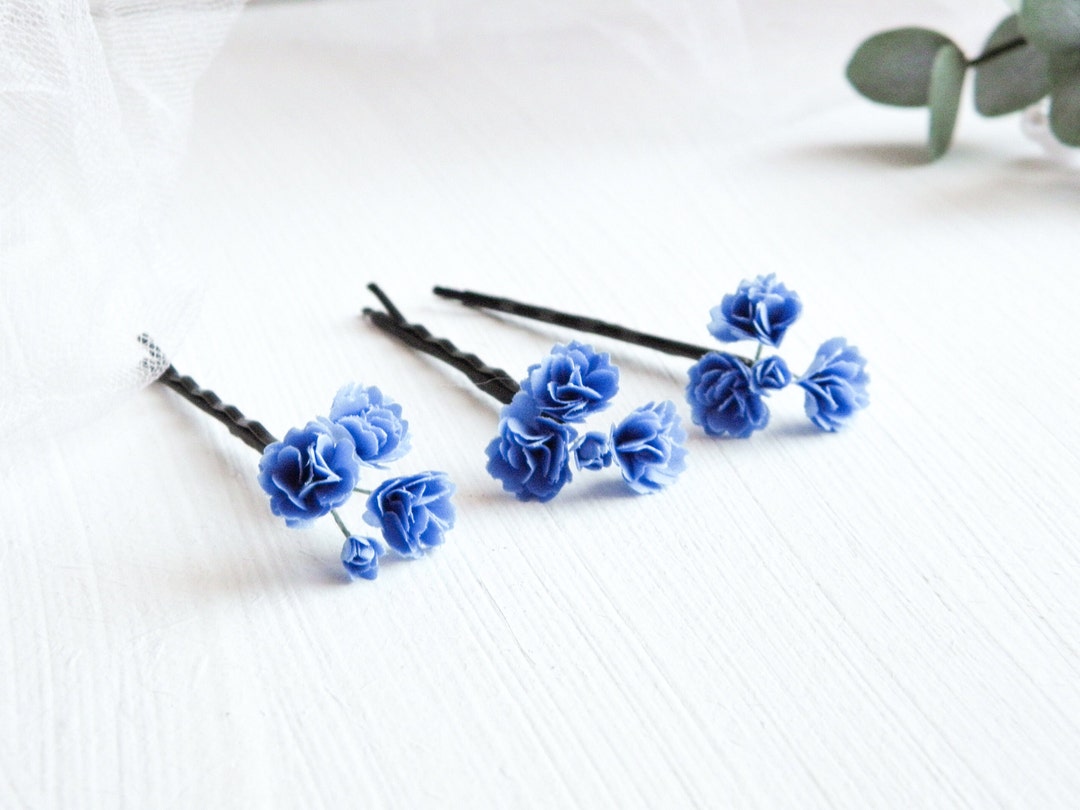 Blue Gypsophila Hair Pins Babys Breath Hair Pins Flowers Bridal Hair