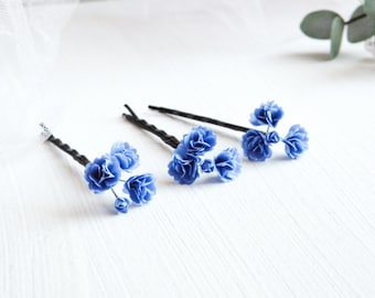 Blue gypsophila hair pins Babys breath hair pins Flowers bridal hair piece Small wedding headpiece for bride