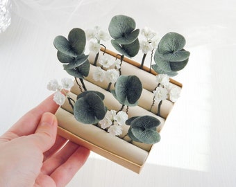 Eucalyptus hair piece Babys breath hair pins Wedding headpiece for bride Greenery bridal hair piece
