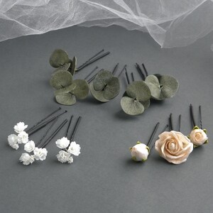 Floral eucalyptus hair piece Bridal flowers hair pins Peach wedding hair piece for bride Rose Babys breath headpiece