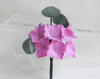 Hochzeit Boutonniere für Männer Rosa Hortensie und grüne Eukalyptus Anstecknadel