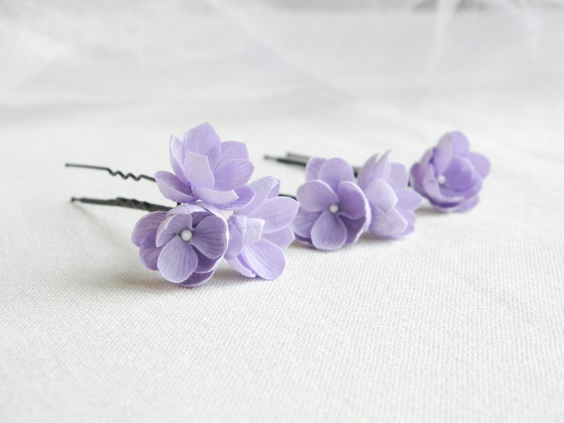 Lilac bridal hair pins with small flowers Floral wedding hair piece Flower headpiece for bride Floral bobby pins image 4