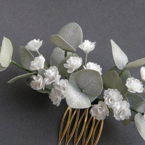 Babies breath Eucalyptus hair comb Wedding headpiece for bride Greenery hair piece Bridal floral hair comb image 7