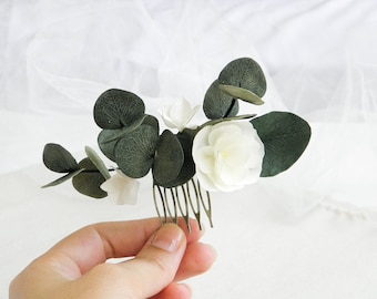 Greenery hair comb Bridal eucalyptus hair comb Floral hair comb wedding Bride hair piece