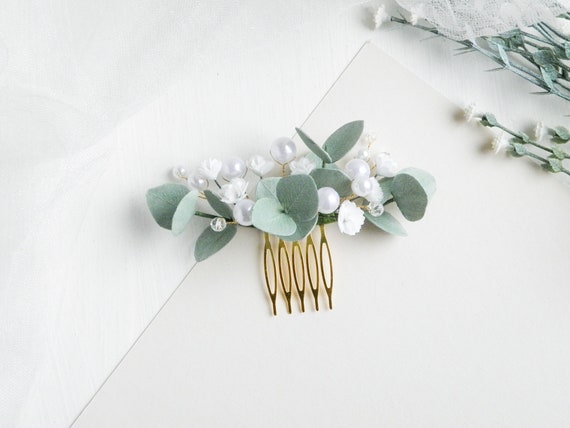 Bridal Eucalyptus Hair Comb Wedding Babys Breath Flower Pins  display picture 3