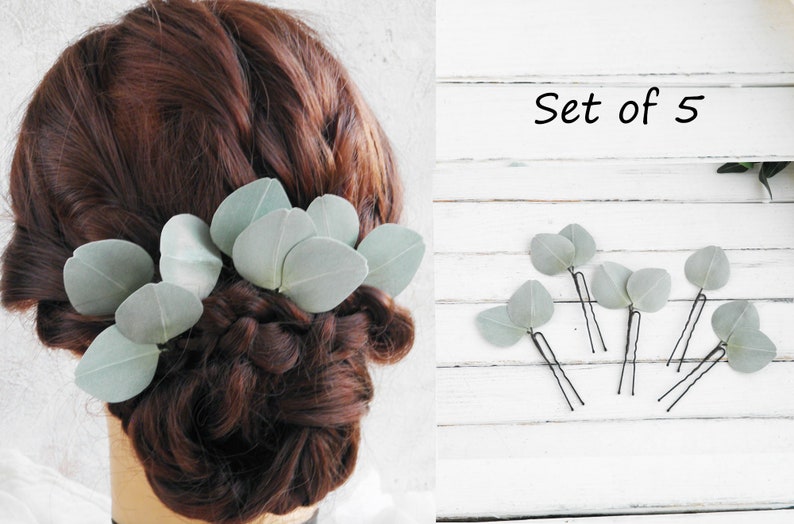 Eucalyptus hair clip bride Wedding floral hair pins Greenery hair piece