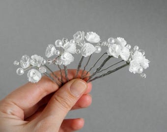Horquillas de perlas, accesorios para el cabello de novia con paniculata, tocado nupcial hecho a mano.