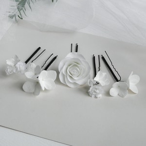 White flower hair pins Wedding floral headpiece for bride Bridal rose piece bridesmaid