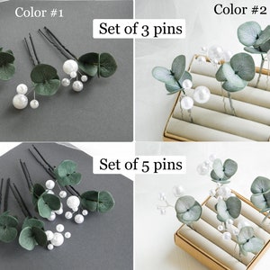 Eucalyptus pearls hair piece Greenery wedding hair pins Floral bridal headpiece for bride image 7