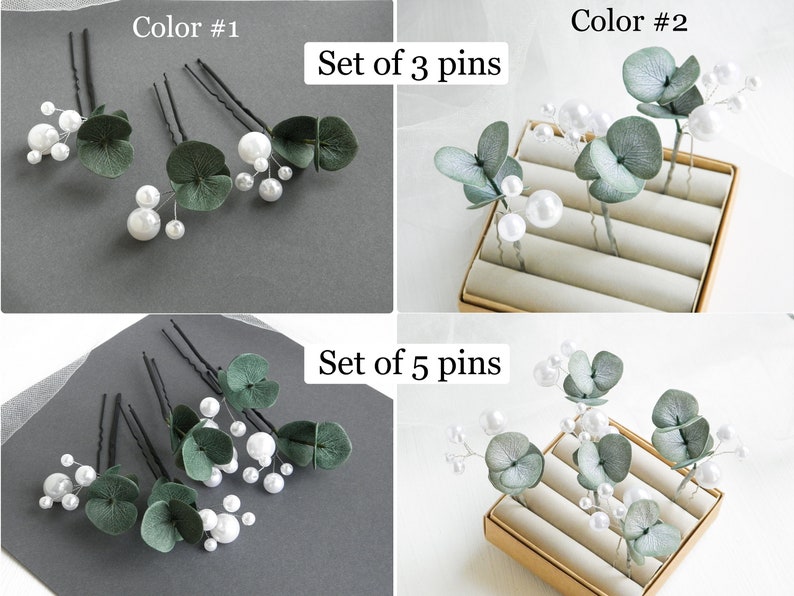 Eucalyptus pearls hair piece Greenery wedding hair pins Floral bridal headpiece for bride image 7