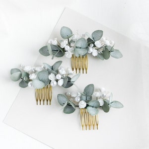 Peineta para el cabello con perlas de eucalipto para boda, tocado de novia con vegetación de aliento de bebé, tocado floral para novia