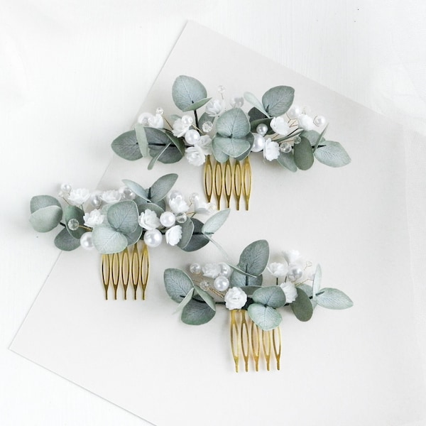 Hochzeit Eukalyptus Perlen Haarkamm Babys Atem grünen Brauthaarteil Blumenkopfschmuck für Braut