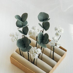 Eucalyptus hair piece Babys breath hair pins Wedding headpiece for bride Greenery bridal hair piece