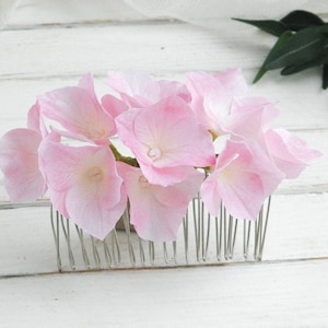 Wedding flowers hair comb Pink h drangea hair piece Bridal hair comb for bride
