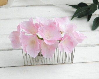 Wedding flowers hair comb Pink bridal hair piece Hydrangea hair comb bride