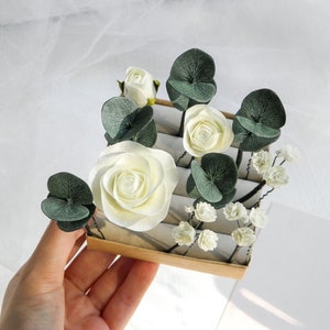 Floral bridal hair piece Eucalyptus Rose Baby breath wedding hair pins Ivory flowers hair accessory for bride