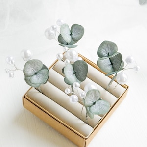 Eucalyptus pearls hair piece Greenery wedding hair pins Floral bridal headpiece for bride image 1