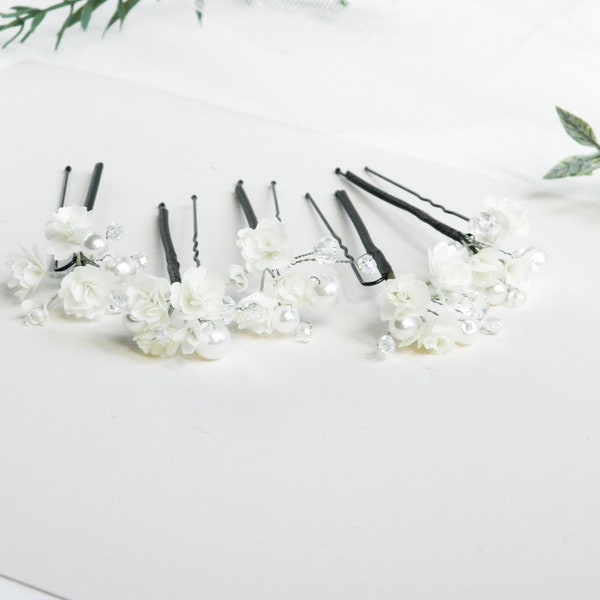 Ivory babys breath hair pins Flower hair pins Pearl hair pins Bridal hair piece floral Wedding headpiece bride