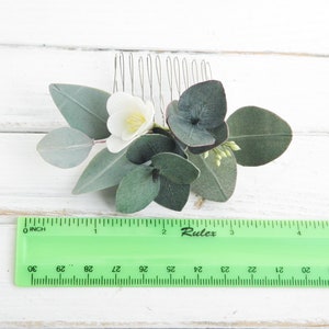 Eucalyptus hair comb small , Greenery wedding hair piece , Floral head piece for bride , Tropical bridal hair comb image 6