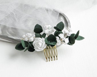 Eucalyptus bridal hair comb Wedding floral hair piece Flower roses hair accessories for bride