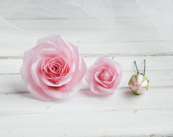 Floral bridal hair pins Light pink roses hair pins Wedding headpiece for bride Flowers hair pins