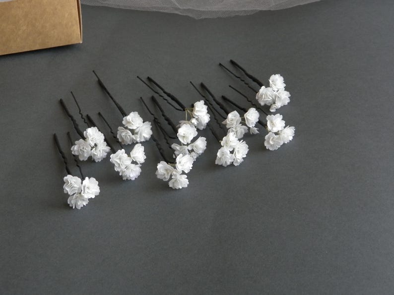 Gypsophila hair pins Babys breath hair pins Flower hair pins Bridal hair piece Small wedding headpiece for bride image 8
