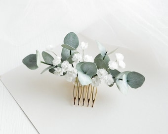 Babies breath Eucalyptus hair comb Wedding headpiece for bride Greenery hair piece Bridal floral hair comb