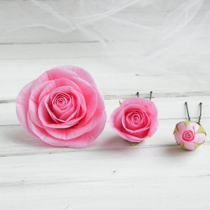 Pink flower hair pins Wedding hair piece for bride  Bridal headpiece floral Roses hair clip