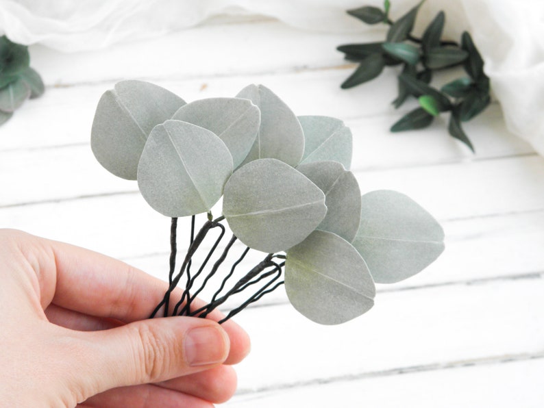Eucalyptus hair clip bride Wedding floral hair pins Greenery hair piece