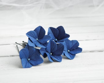 Navy blye flower hair pins Bridal hair piece Wedding floral hair pins Bridal headpiece for bridesmaid