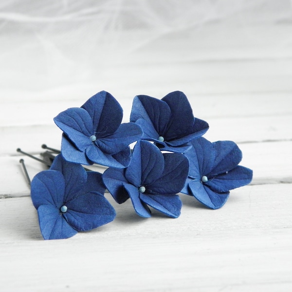 Navy blye flower hair pins Bridal hair piece Wedding floral hair pins Bridal headpiece for bridesmaid