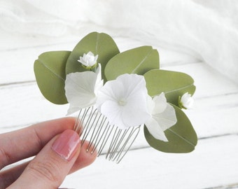 Floral hair comb bridal Hydrangea eucalyptus hair piece Flower headpiece wedding