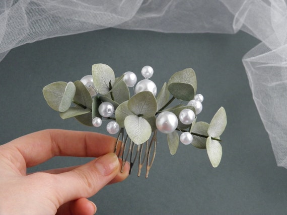 Pearl Eucalyptus Hair Comb Bridal Hair Piece Floral Hair 