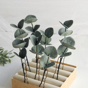 Eucalyptus hair pins Floral wedding hair piece Greenery bridal headpiece Green leaf hair pins Floral hair comb image 2