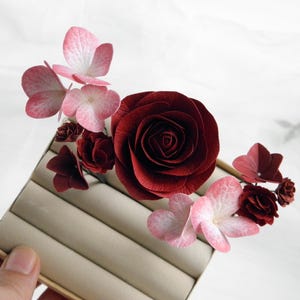 Terracotta wedding hair pins Flowers bridal hair piece Wedding floral hair piece Fall flower hair pins bride Rose headpiece image 10