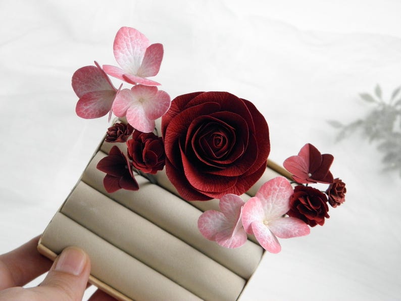 Terracotta wedding hair pins Flowers bridal hair piece Wedding floral hair piece Fall flower hair pins bride Rose headpiece image 10
