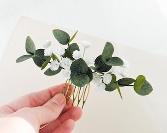 Eucalyptus Babies breath hair comb Greenery bridal hair piece Wedding headpiece for bride Floral hair comb