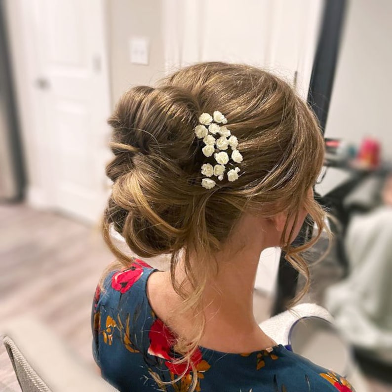 Gypsophila hair pins Babys breath hair pins Flower hair pins Bridal hair piece Small wedding headpiece for bride image 4