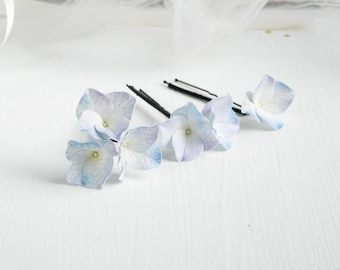 Dusty blue wedding hair pins Hydrangea flowers hair piece Bridal floral hair accessories for bride