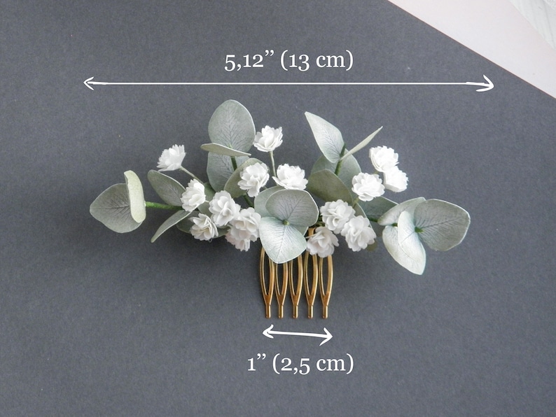 Babies breath Eucalyptus hair comb Wedding headpiece for bride Greenery hair piece Bridal floral hair comb image 5