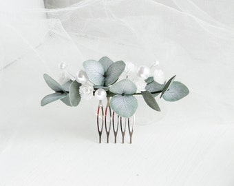 Eucalyptus hair comb Floral wedding hair piece Beads flowers headpiece for bridesmaid