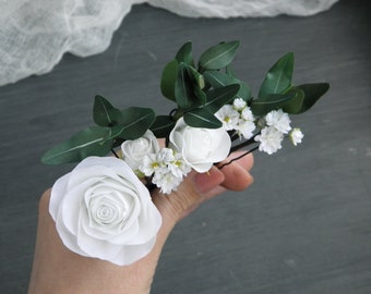 Pièce de cheveux de mariage floral Épingles à cheveux fleurs Coiffure de mariée verdure pour mariée Épingles à cheveux eucalyptus