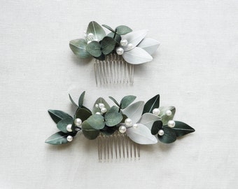Greenery pearl hair comb Eucalyptus bridal hair pieces floral headpiece Wedding head piece for bride